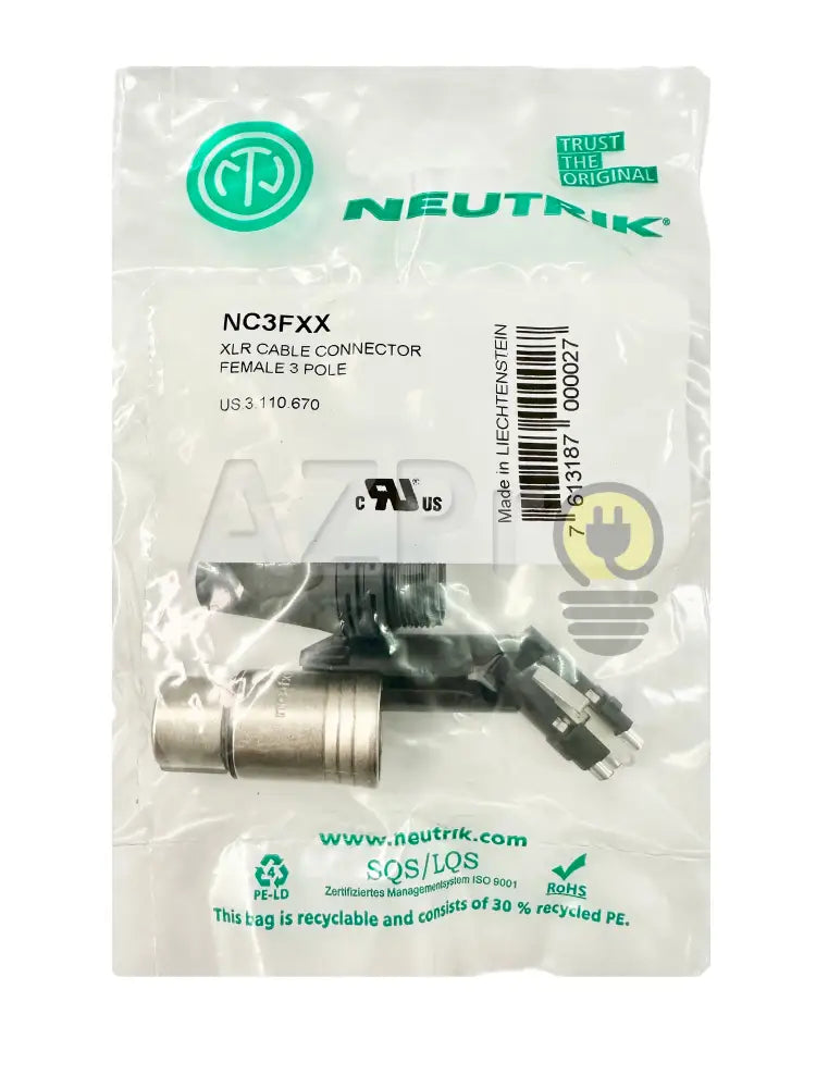 Conector Xlr 3 Pin Hembra Linea Nickel Plata NC3FXX Neutrik - Electrónica > Audio > Equipos para escenario