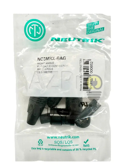 Conector Xlr 3 Pin Macho Linea Angular Negro Plata NC3MRX-BAG Neutrik - Electrónica > Audio > Equipos para escenario