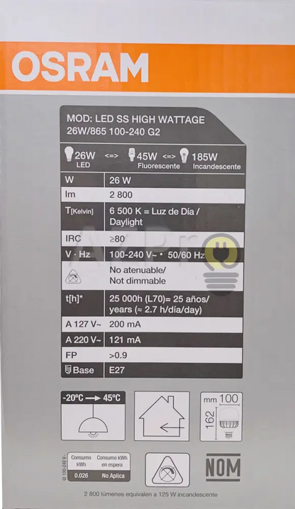 Foco High Wattage Lampara Led Alta Potencia 26W 120V E27 Ledvance Casa Y Jardín > Iluminación