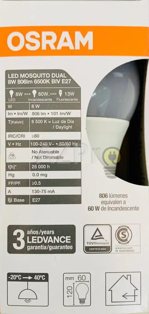 Foco Led Bulb Dual 8W 120V Repelente Mosquito Y Frio Osram Casa Jardín > Iluminación Bombillas Con