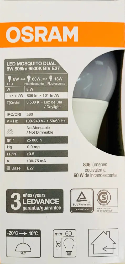 Foco Led Bulb Dual 8W 120V Repelente Mosquito Y Frio Osram Casa Jardín > Iluminación Bombillas Con