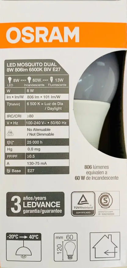 Foco Led Bulb Dual 8W 120V Repelente Mosquito Y Frio Osram Casa Jardín > Iluminación Bombillas Con