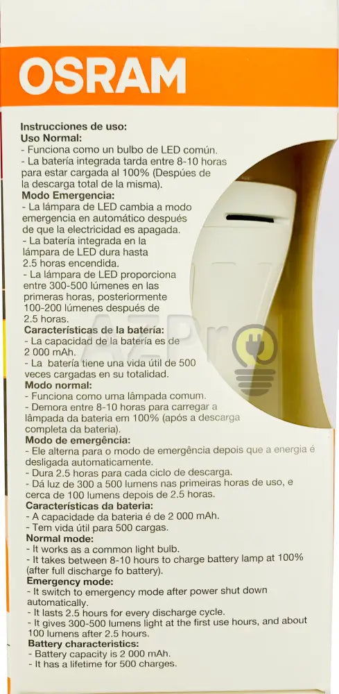 Foco Led Bulb Lampara Emergencia 10W 100-240V Osram Casa Y Jardín > Iluminación Bombillas Con Diodos
