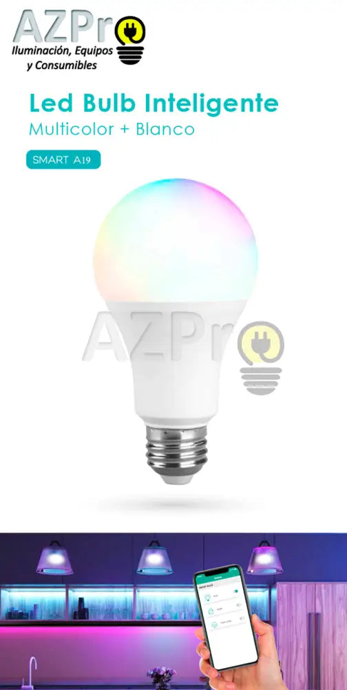 Foco Led Bulbo Inteligente 9W 120V Smart Bulb Rgb Wifi Azpro Casa Y Jardín > Iluminación Bombillas