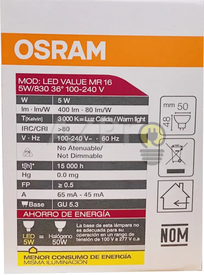 Foco Led Mr16 5W 100-240V 120V Gu5.3 36 Grados Frio Osram Casa Y Jardín > Iluminación Bombillas Con