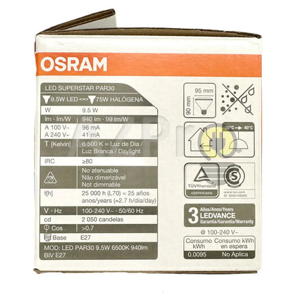 Foco Led Par 30 9.5W 100 - 240V E27 25º Blanco Frio 6 500K Ledvance Osram Casa Y Jardín >