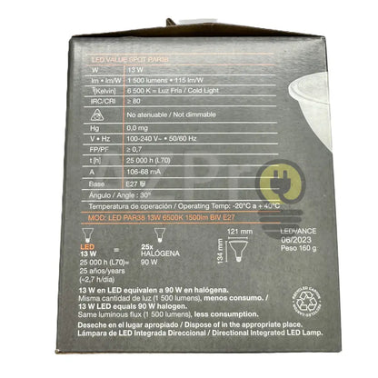 Foco Led Par 38 13W 100 - 240V E27 30º Blanco Frio 6 500K Ledvance Osram Casa Y Jardín >