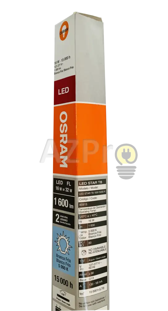 Foco Led Tubo T8 120Cm 16W 127-277V 170 Grados Cristal 5000K Osram Casa Y Jardín > Iluminación