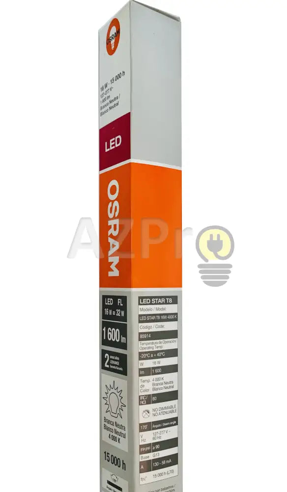 Foco Led Tubo T8 120Cm 16W 127-277V 170 Grados Cristal 88409 4000K Osram Casa Y Jardín > Iluminación