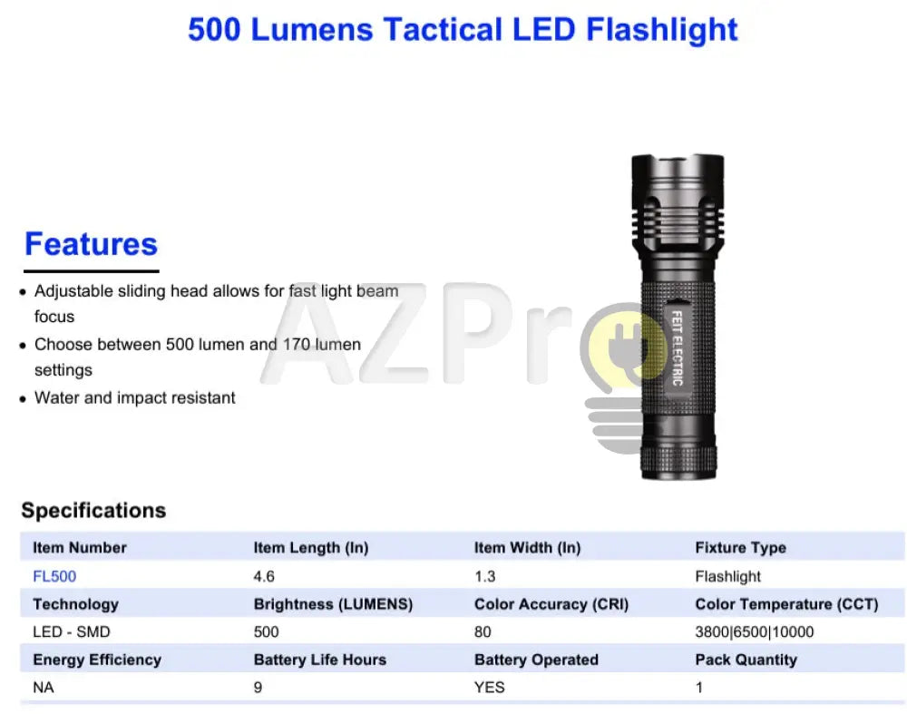Lampara Tactica Led Linterna Con Zoom 500 Lumen Aaa Feit Casa Y Jardín > Iluminación Bombillas