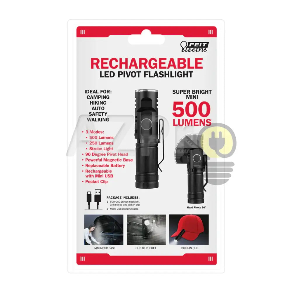 Lampara Tactica Led Recargable Linterna 2 intensidades y Estrobo 500 Lumen FL500-MINI Feit Casa y jardín > Iluminación