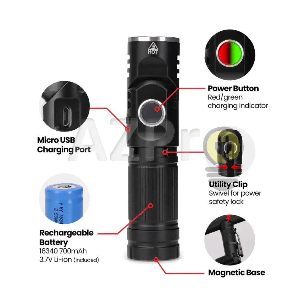 Lampara Tactica Led Recargable Linterna 2 intensidades y Estrobo 500 Lumen FL500-MINI Feit Casa y jardín > Iluminación