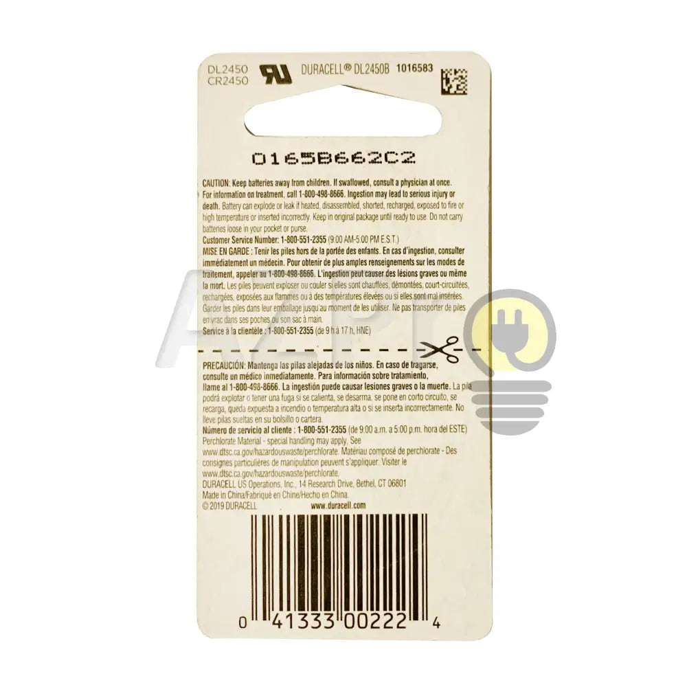 Pila Bateria Litio Cr2450 3V 620Mah Dl2450 Duracell Electrónica > Audio Equipos Para Escenario
