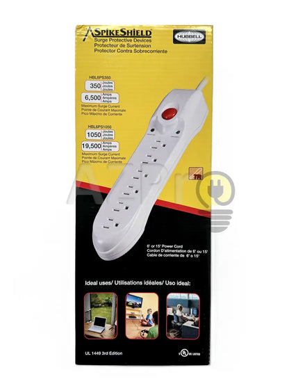 Regleta Multicontacto 1.8Mt 350 Joules 127V 15A 6 Salidas Spikeshield HBL6PS350A Hubbell - Electrónica > Audio >